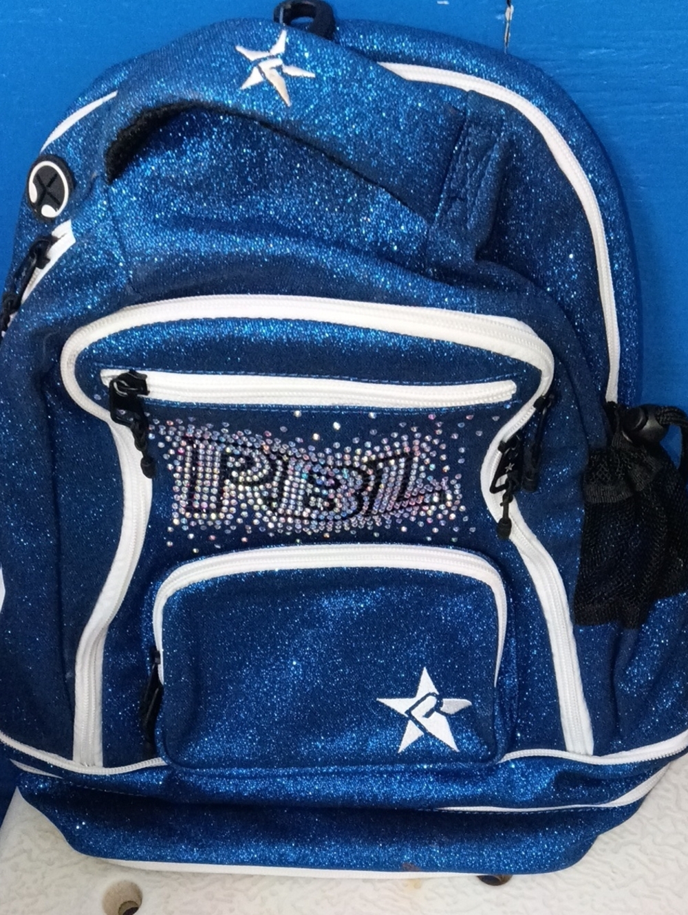 Prisa Sparkle Navy-Blue Backpack with Rhinestone Logo